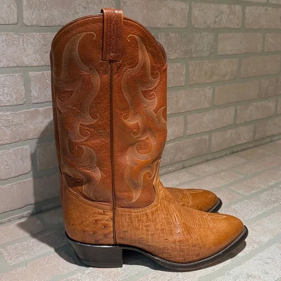 Tony Lama Classic Men's Rich Caramel  Ostrich Skin Western Boots Size 11D - Picture 4 of 10